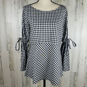 LOFT Black and White Gingham Blouse